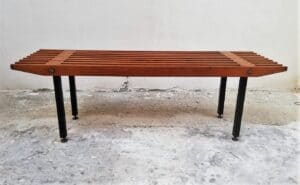 Panchina Fiarm vintage teak, ferro e ottone anni 60 70